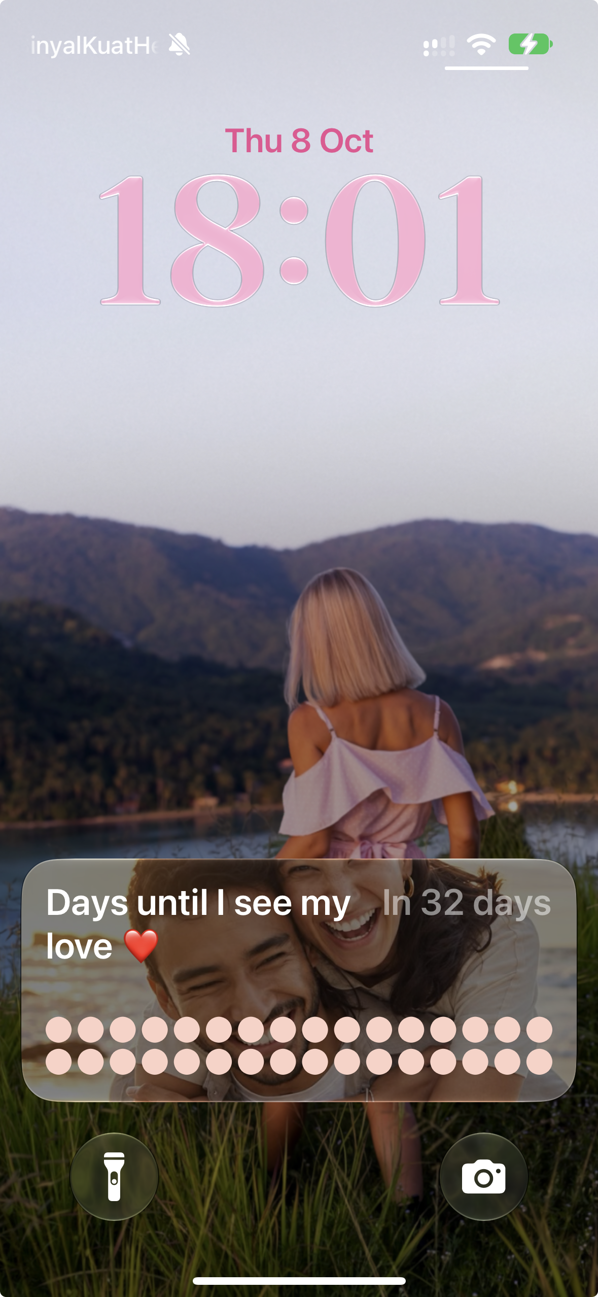 Pretty Progress countdown on the Lock Screen: Days until I see my love, in 32 days.